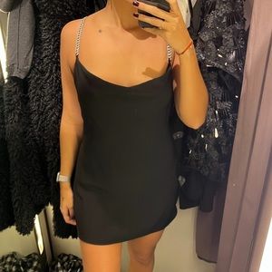 Zara • Black Mini Dress with Silver Sparkly Chain Strap and Back Detail Size XS